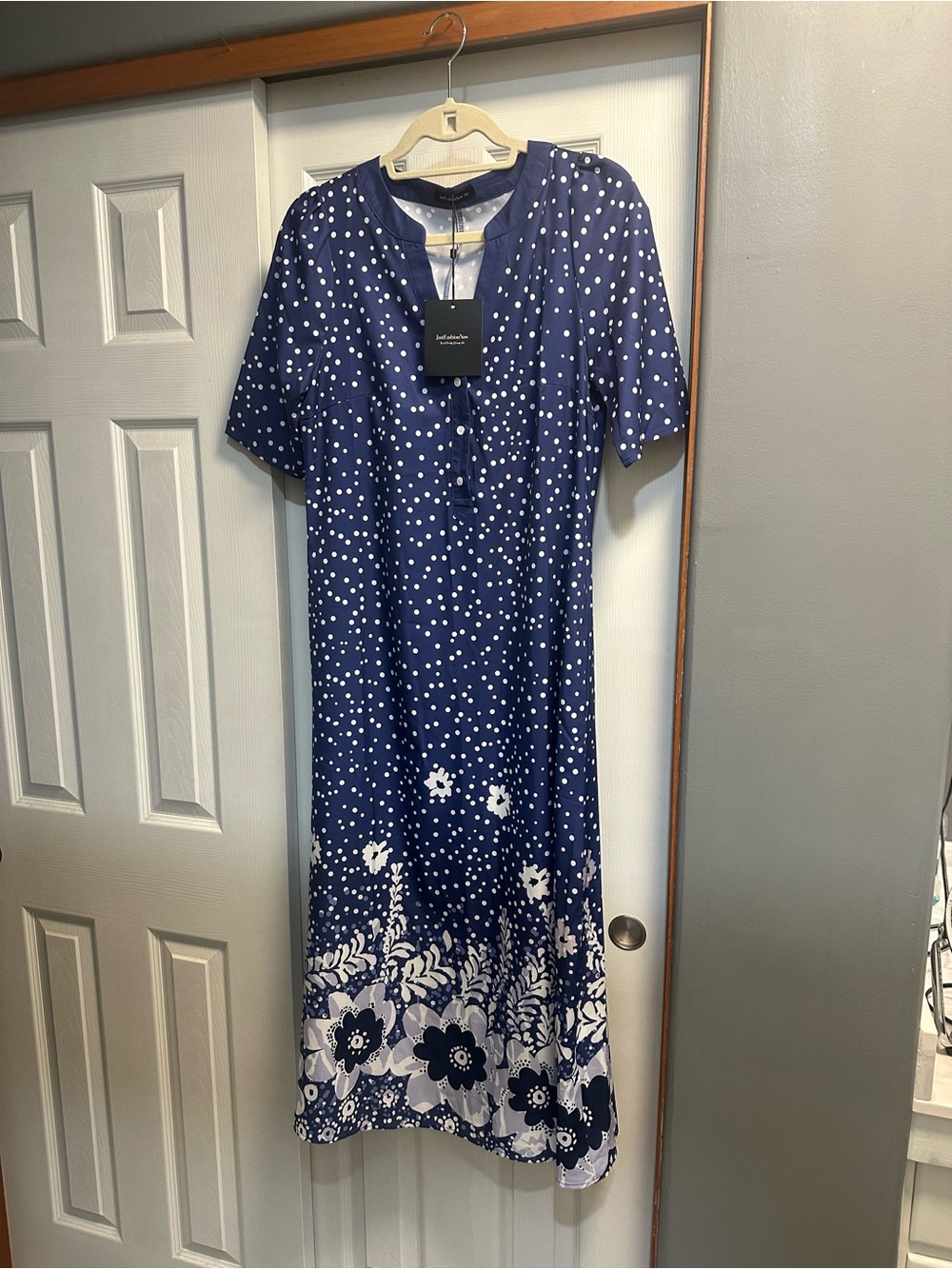 Navy Polka & Floral Midi Dress - Women's